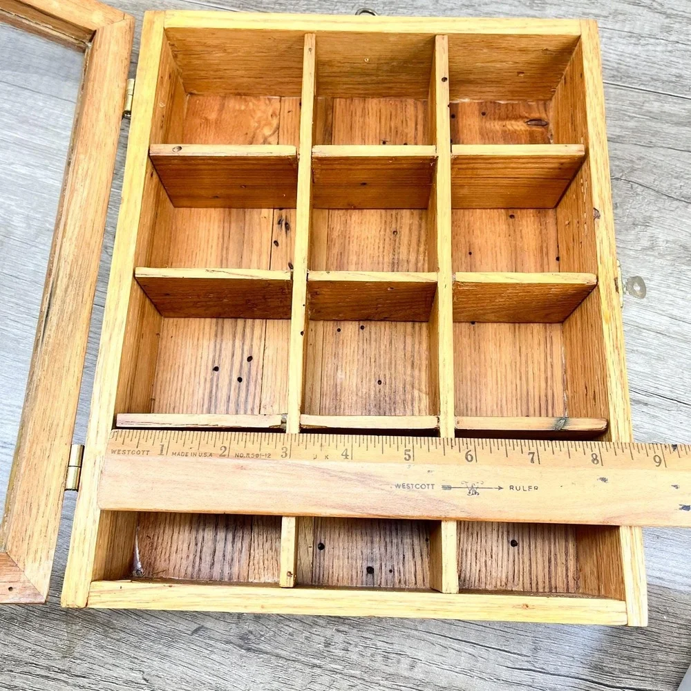 Vintage Natural Wood Curio Cabinet with Glass Door